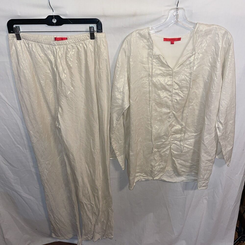 Shamask Women’s Tunic & Pants Set Size Large Ivory Shimmer Going Out Party Fun